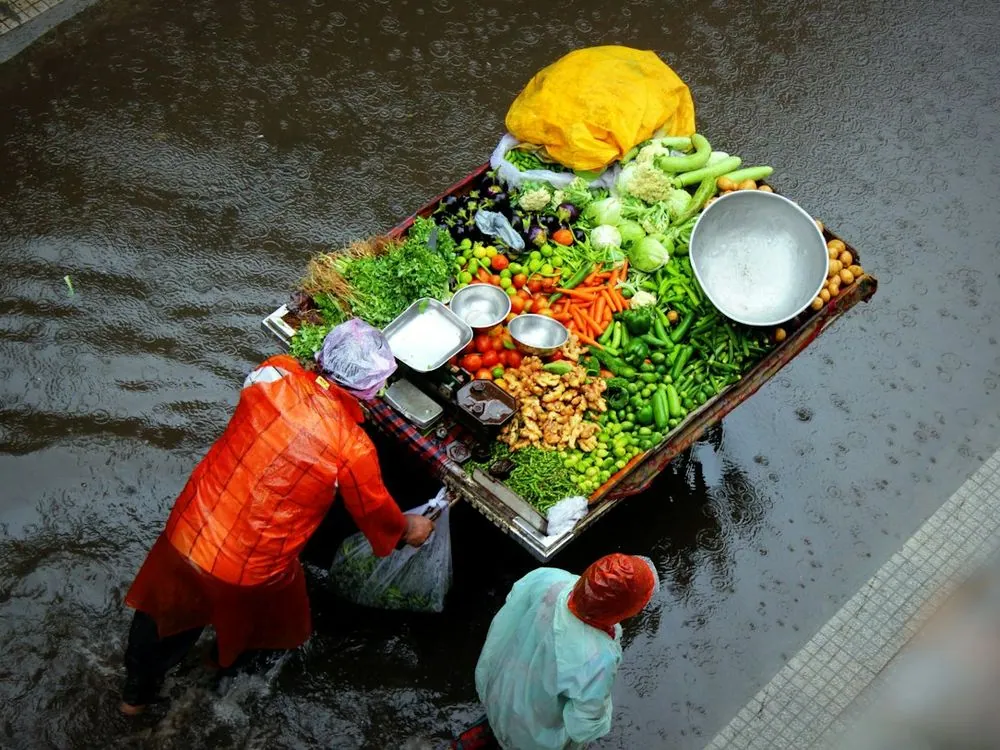 A boat loaded with vegetables for market