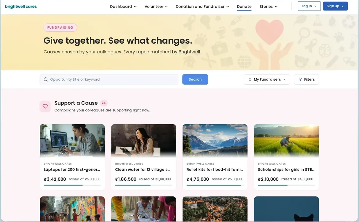 The giving site donors see, under the organisation's own name