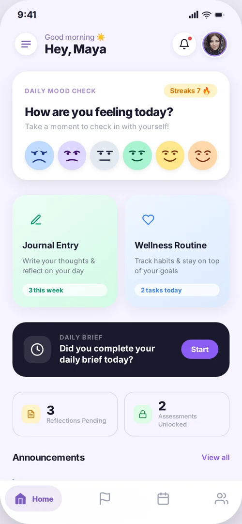 The fellow's app, showing this month's check-in