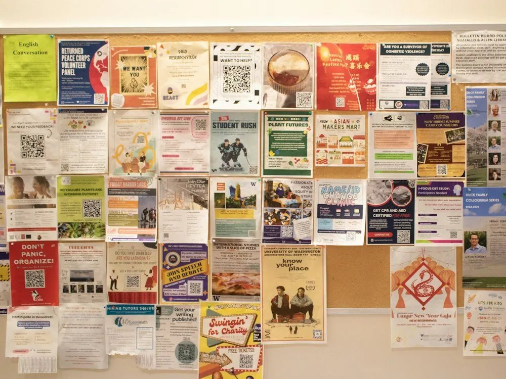 A noticeboard covered in flyers
