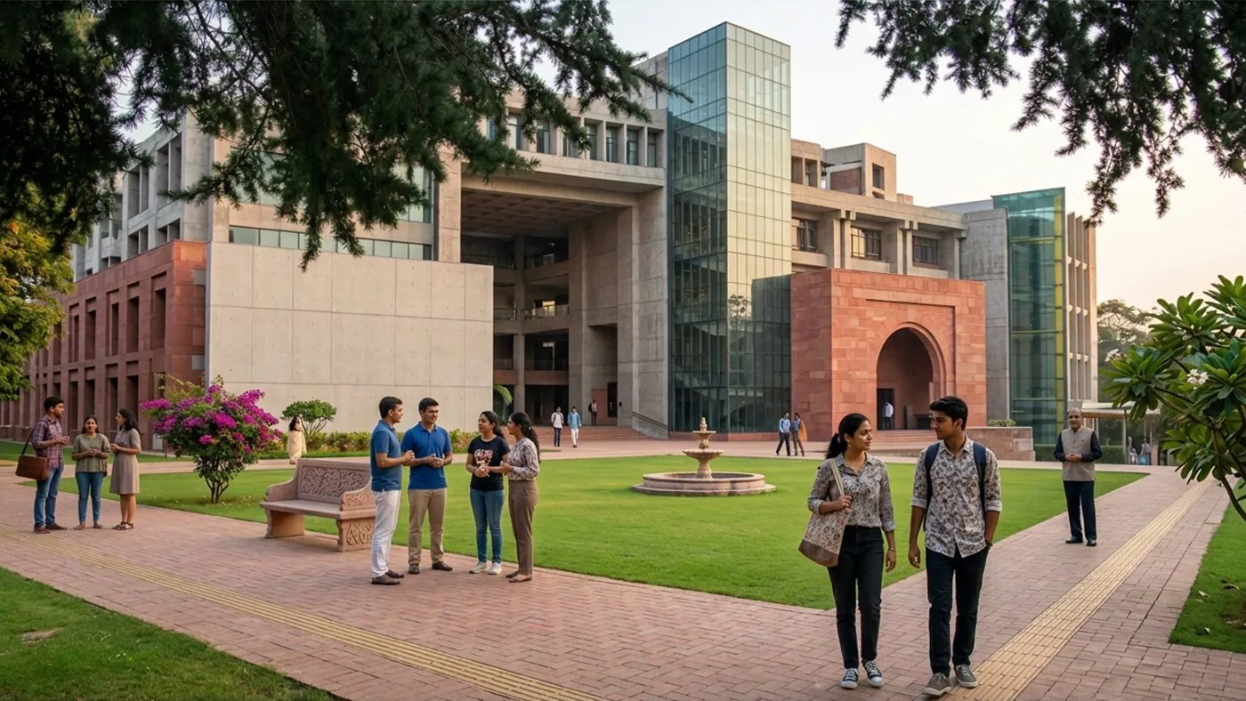 Students on a college campus lawn