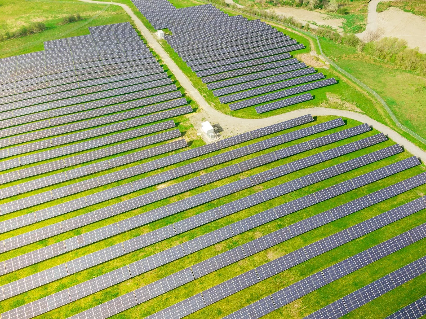 Rows of solar panels from above