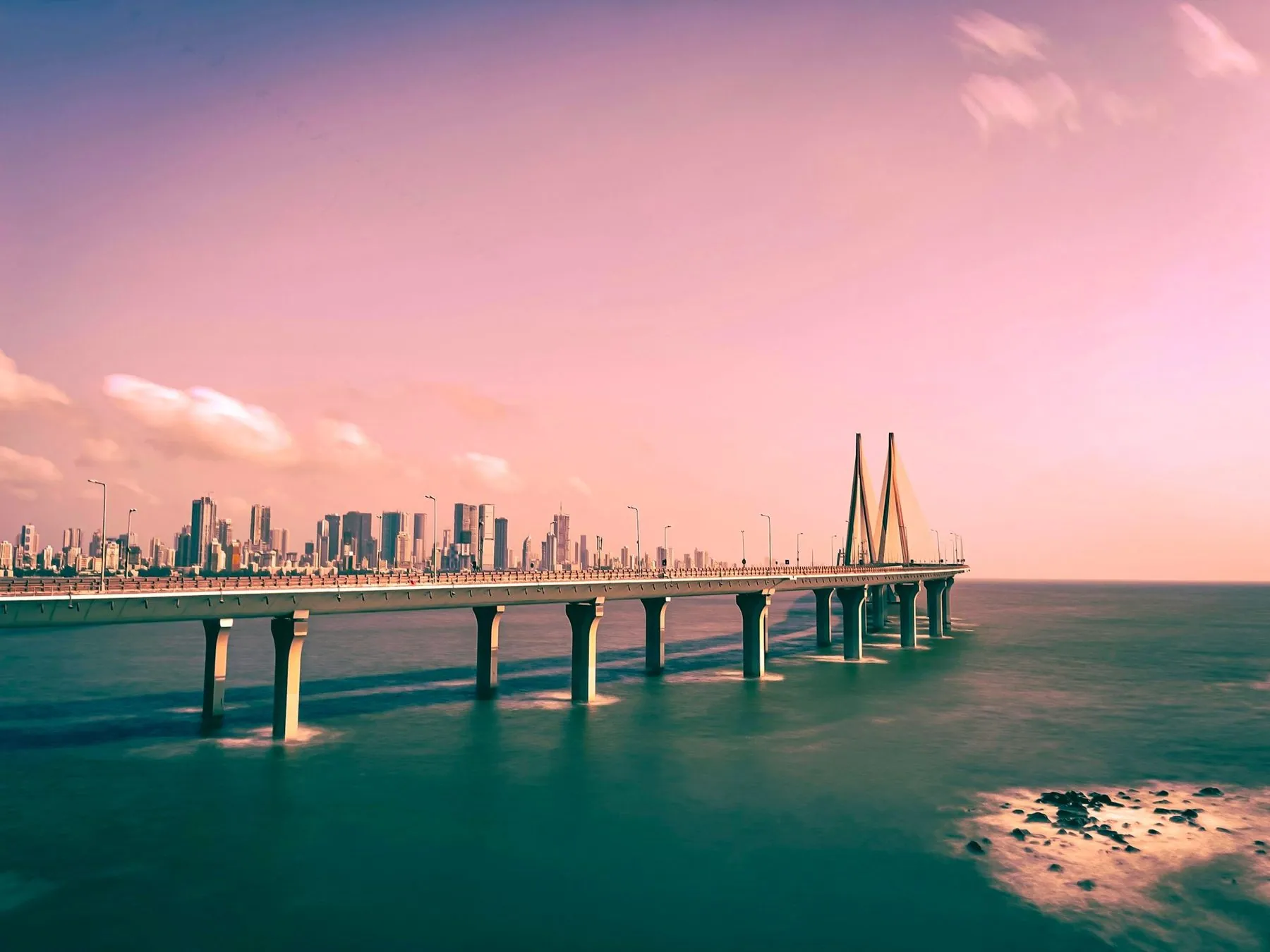 A sea bridge at dusk