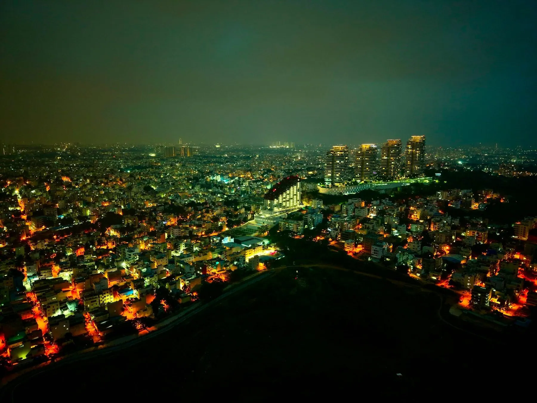 A city at night from above