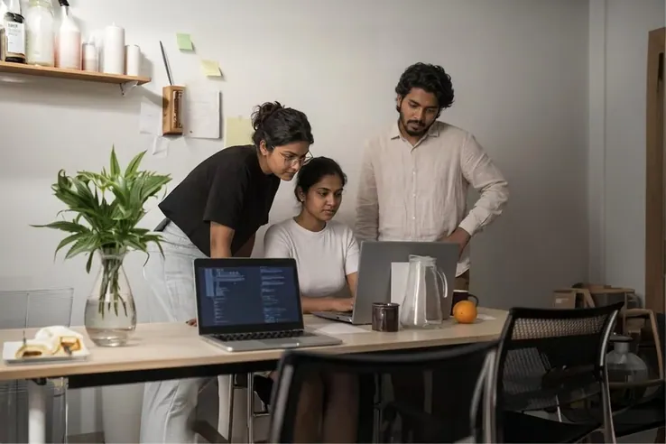 A small team around a laptop