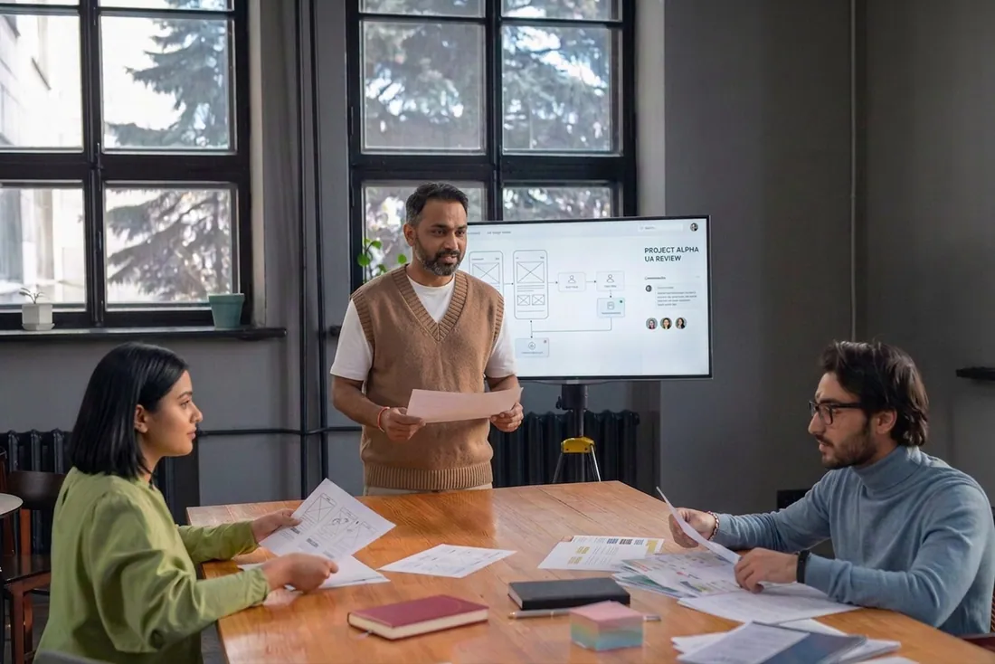 A presentation to colleagues in a meeting room