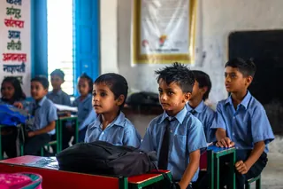 Boys at their desks in a classroom